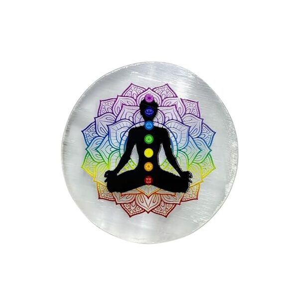 Chakra Round Natural Engraved Selenite Crystal Charging Plate